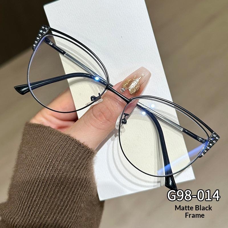 Stylish Diamond-encrusted Unisex Versatile Metal Eyeglasses Frames with Decorative Designs for Non-prescription Lenses and Myopia.