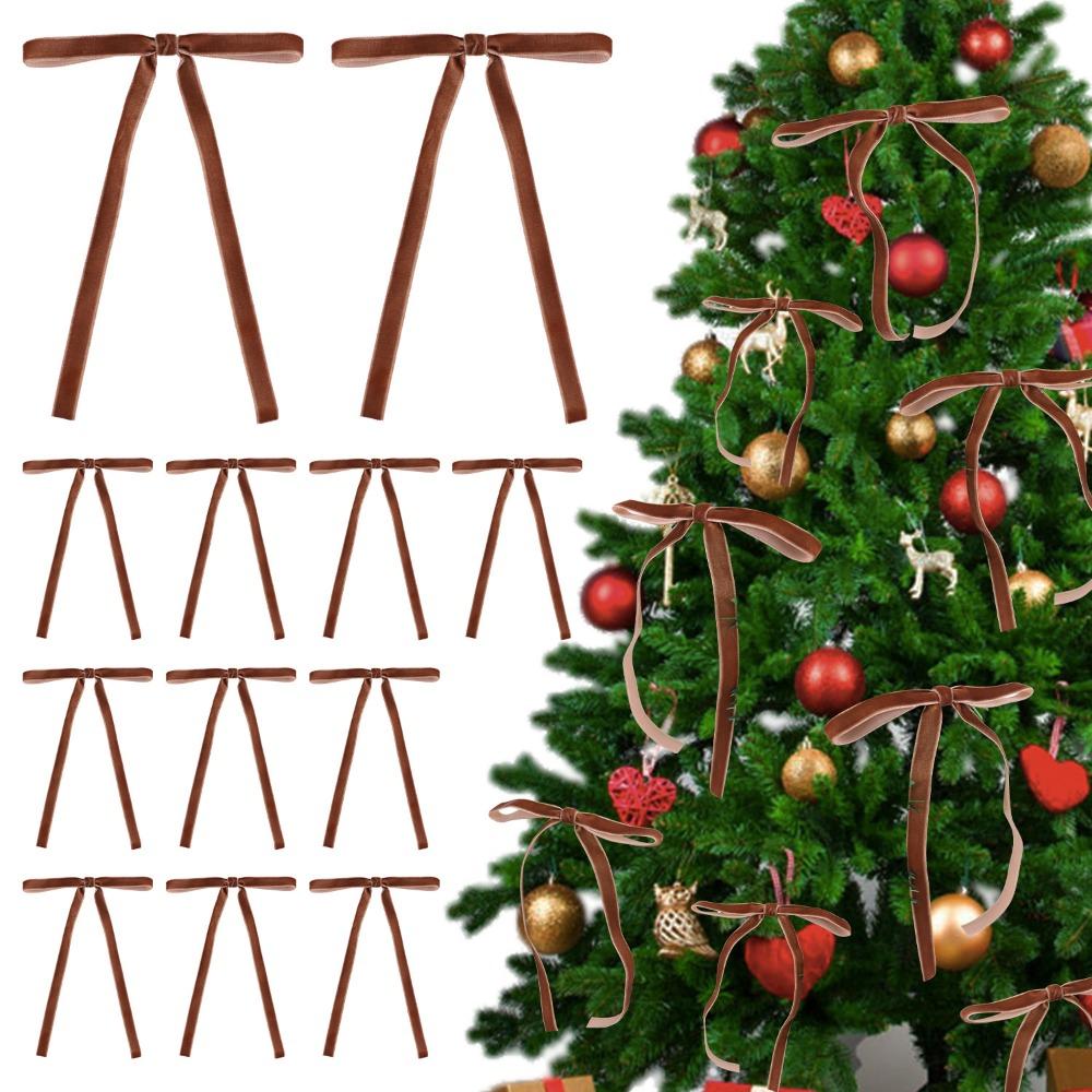 12pcs/set Vintage Christmas Tree Bows Christmas Gift Versatile Usage Velvet Bows Elegance Indoor Outdoor Decorations