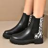 Plus Size Fashion Leopard Print Chelsea Boots Women Thick Sole Non Slip Ankle Boots Woman Autumn Slip On PU Leather Botas Mujer