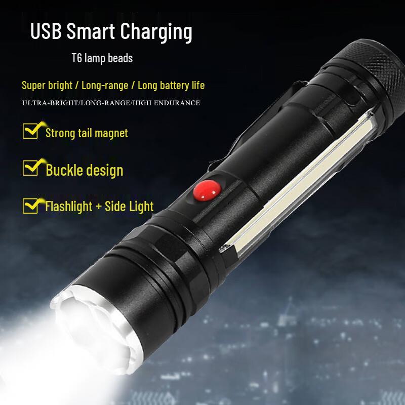 UOSU T6 Telescopic COB Flashlight with Zoom and Magnet