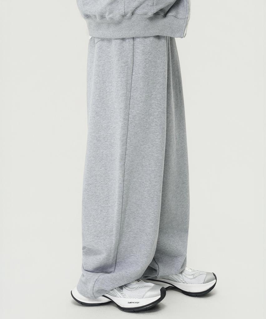 Beokeuldaun 500G Heavy Cotton Simple Wide Fit Balloon Sweatpants (Melange Grey)