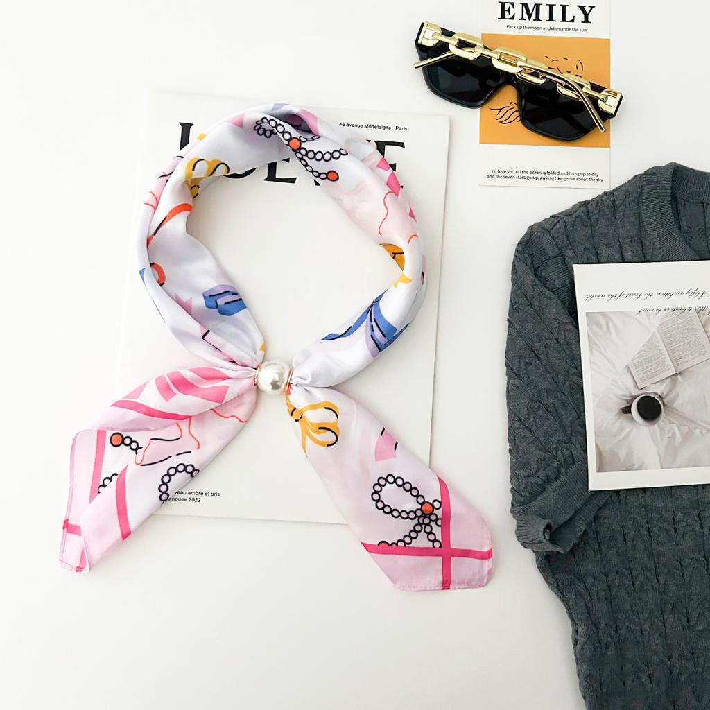 Summer imitation silk satin silk scarf magnetic suction silk scarf lazy silk scarf long necklace decorative thin scarf