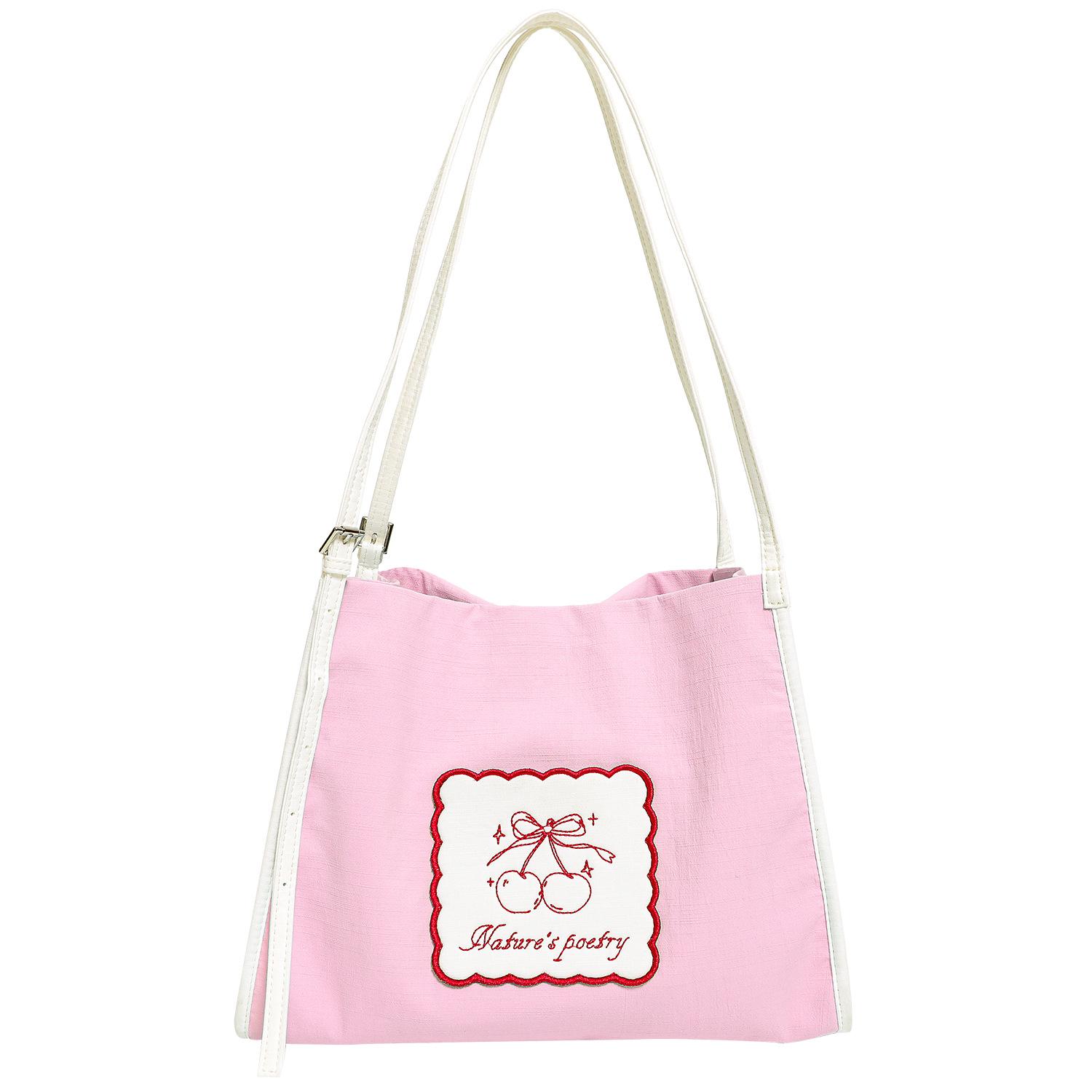 

Korean Style Pink Canvas Tote Bag - Large Capacity, Fresh Single Shoulder Design, Popular Printed Summer Shopping Bag