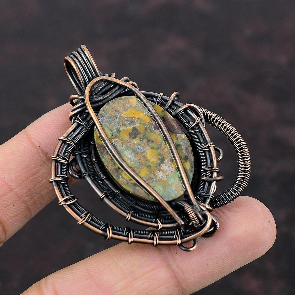Fruit Jasper Copper Pendant Copper Wire Wrapped Pendant Antique Copper Jewelry Gift For Mom Handmade Real Gemstone Pendant Wire Wrap Jewelry