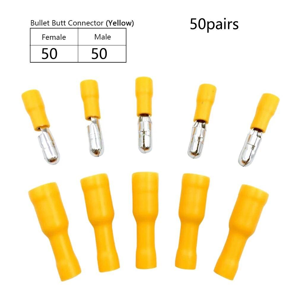50pcs Assorted Insulated Female & Male Crimp Wire Terminals Brass Insulated Male Female Bullet Quick Splice Wire Terminals Wire