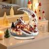 Winter Themed Decorative Art Christmas Acrylic Ornament, 2D Flat Snowy Cottage Ornament with Base, Small for Desk Display Santa Snowman Table