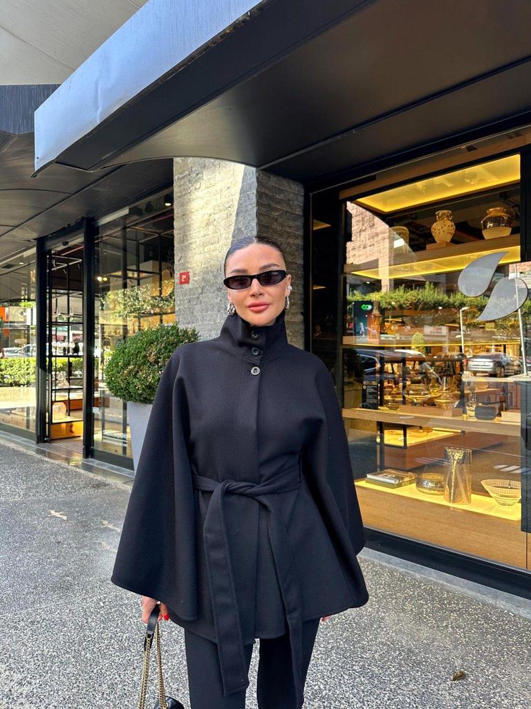 European & American Women's Autumn/Winter 2025 Elegant Stand-up Collar Belted Coat