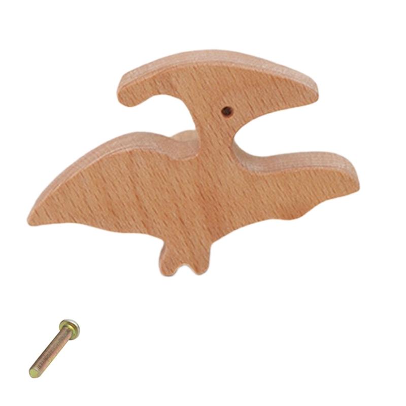 Natural Wood Cabinet Knob Lovely Dinosaur Drawer Pulls Decorative Furniture Handles for Children Room Wardrobe Knob
