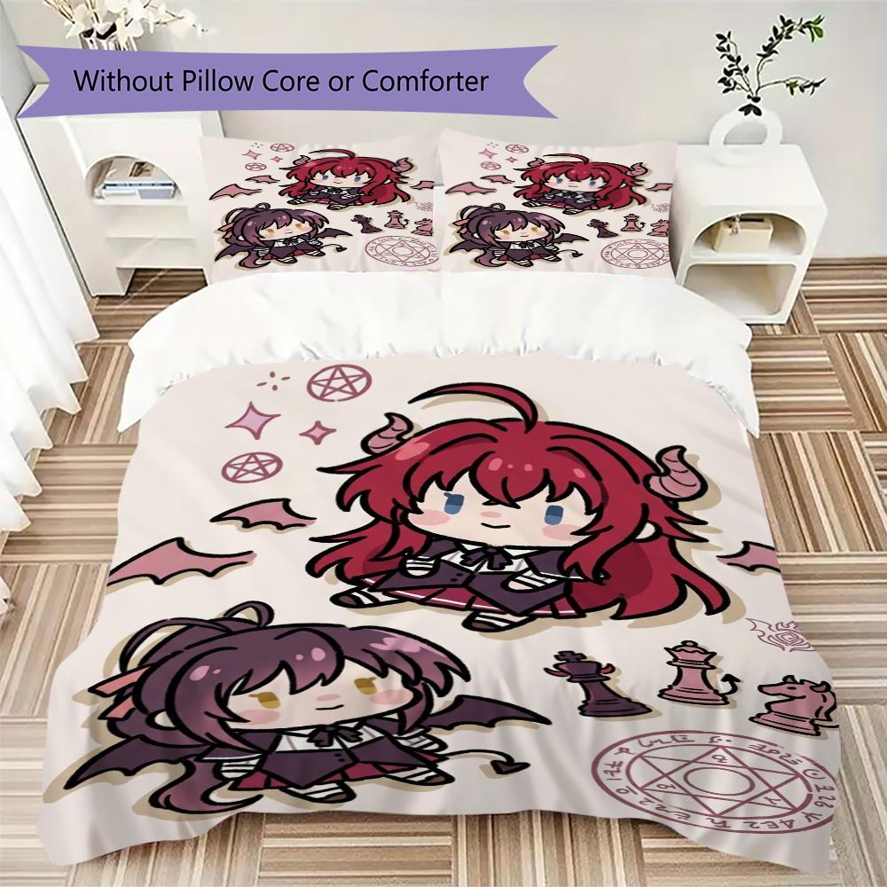 High School DxD Pattern Bedding Uilt Set Uilt Cover Pillowcase Home Decoration Birthday Gift (1 * Duvet Cover + 2 * Pillowcase Without Core)