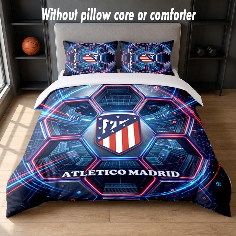 Set Biancheria da Letto Design Atletico Madrid 1 Copripiumino + 2 Federe Morbido Traspirante Biancheria da Letto per la Casa