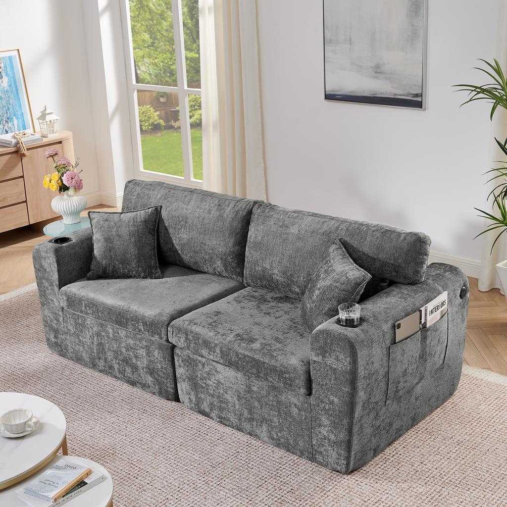 2-seater relax sofa for small spaces, made of soft chenille fabric, suitable for living room, study, guest room and apartments, Gray