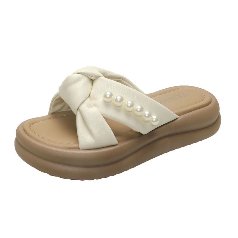Fashion Platform Pearl Slippers for Women To Wear in Summer, New Versatile Fairy Style with Skirt, Lazy People Slip on And Drag