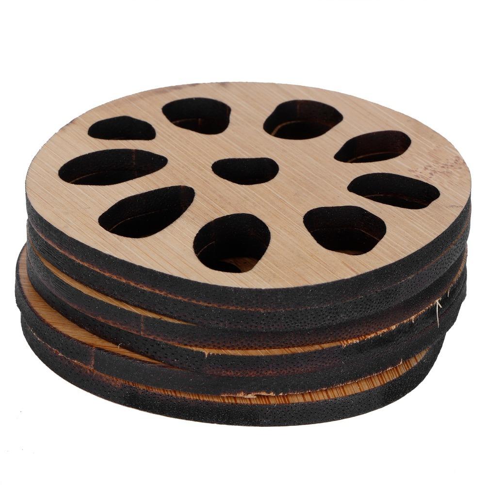 6pcs set Nature Bamboo Bamboo Coaster Set Chinese Carved Texture Beautiful Teacup Mat Coaster Non-Slip Design Drink Coaster Set