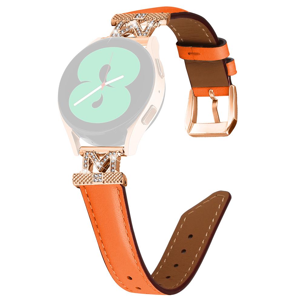 

Genuine Cow Leather Band for Samsung Galaxy Watch3 41mm 45mm/Watch 5 40mm 44mm,Rhinestone M-shape 20mm Watch Strap with Rose Gold Buckle Orange