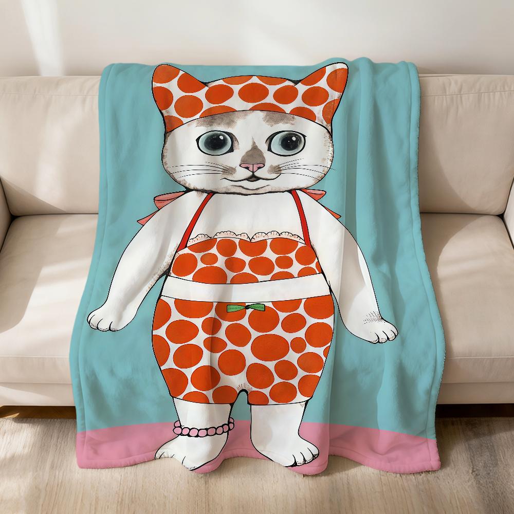Cute Vintage Cartoon Cat Fashion Brand Flannel Soft Warm Plush Blanket Sofa Living Room Pet Hogar Bedroom Gift Home Car Portable