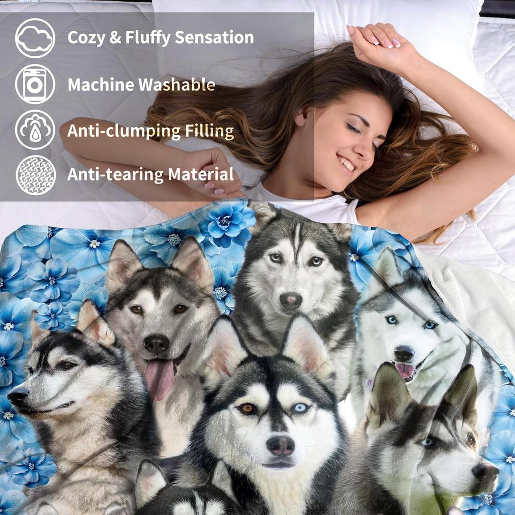 Husky Print Pet Blanket, Cute Dog-Head Pet Cover, Soft And Comfortable, Washable And Easy To Clean, Pet Sleeping Blanket