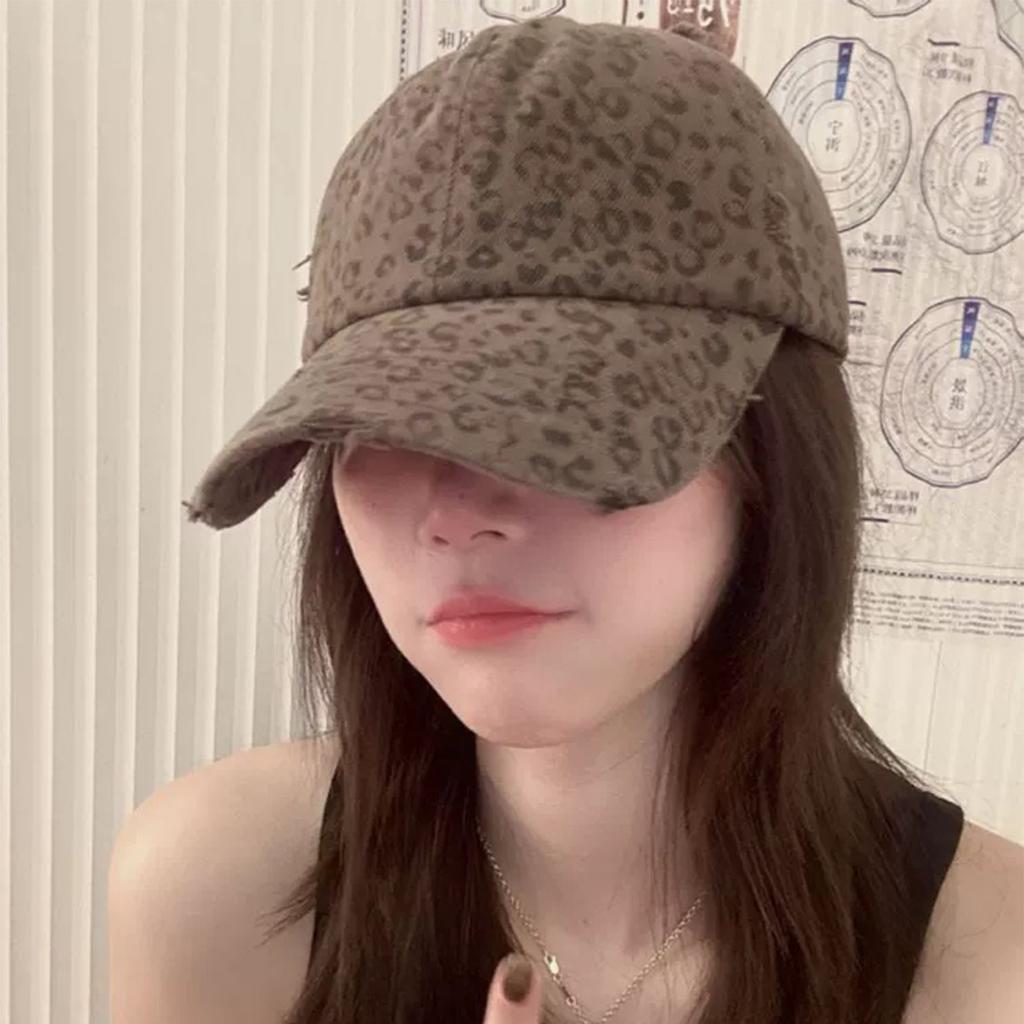 Classic Retro Leopard Print Ripped Wind Baseball Cap Men'S And Women'S Sunshade Personality Retro Hottie Cap