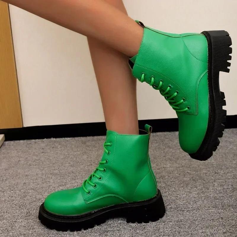 Women's Shoes Brand Ankle Women's Boots Classics Modern Boots Women Round Toe Front Lace-up Med Heel Plus Size Female Shoes