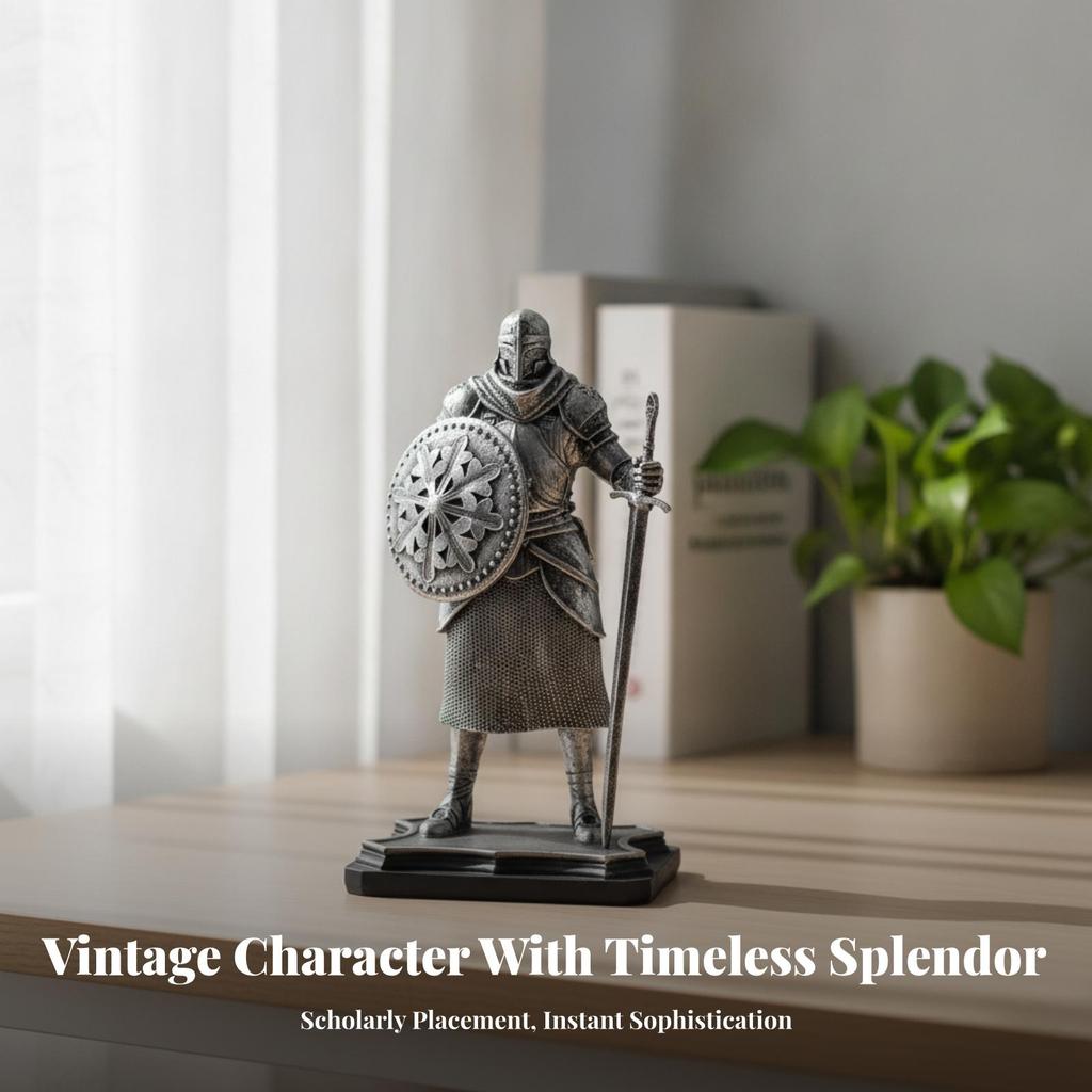 Metallic-LookLook Medieval Knight Figurine Nordic with Buckler