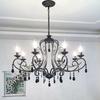 Retro Candle Pendant Light, Living Room Light, Dining Room Bedroom, Simple Rustic Style, Wrought Iron Black Crystal Lighting Fixture