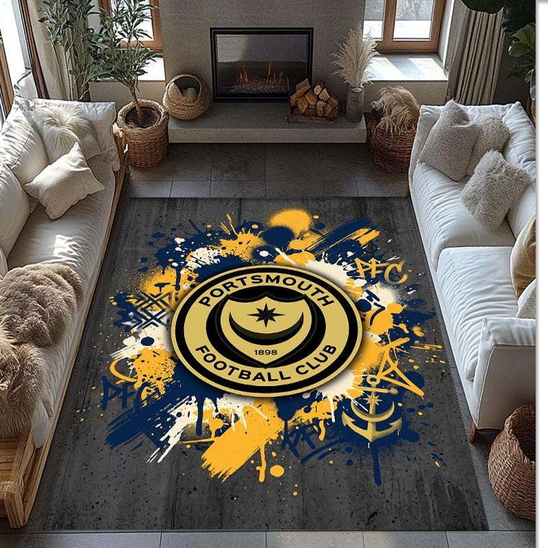 Tappeto Morbido Area Rug con Motivo Calcio Portsmouth FC Antiscivolo Tappeto per Pavimento Interno Tappetino Decorazione Sportiva per Camera da Letto