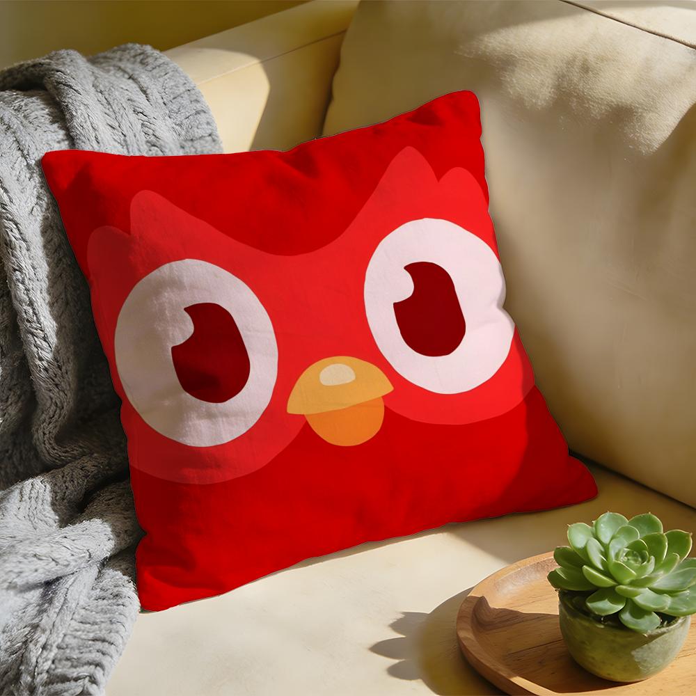 Cushion Cover Washed Linen Soft Breathable Decorative Case for Sofa Home Pillow cover Cute Cartoon Duolingos