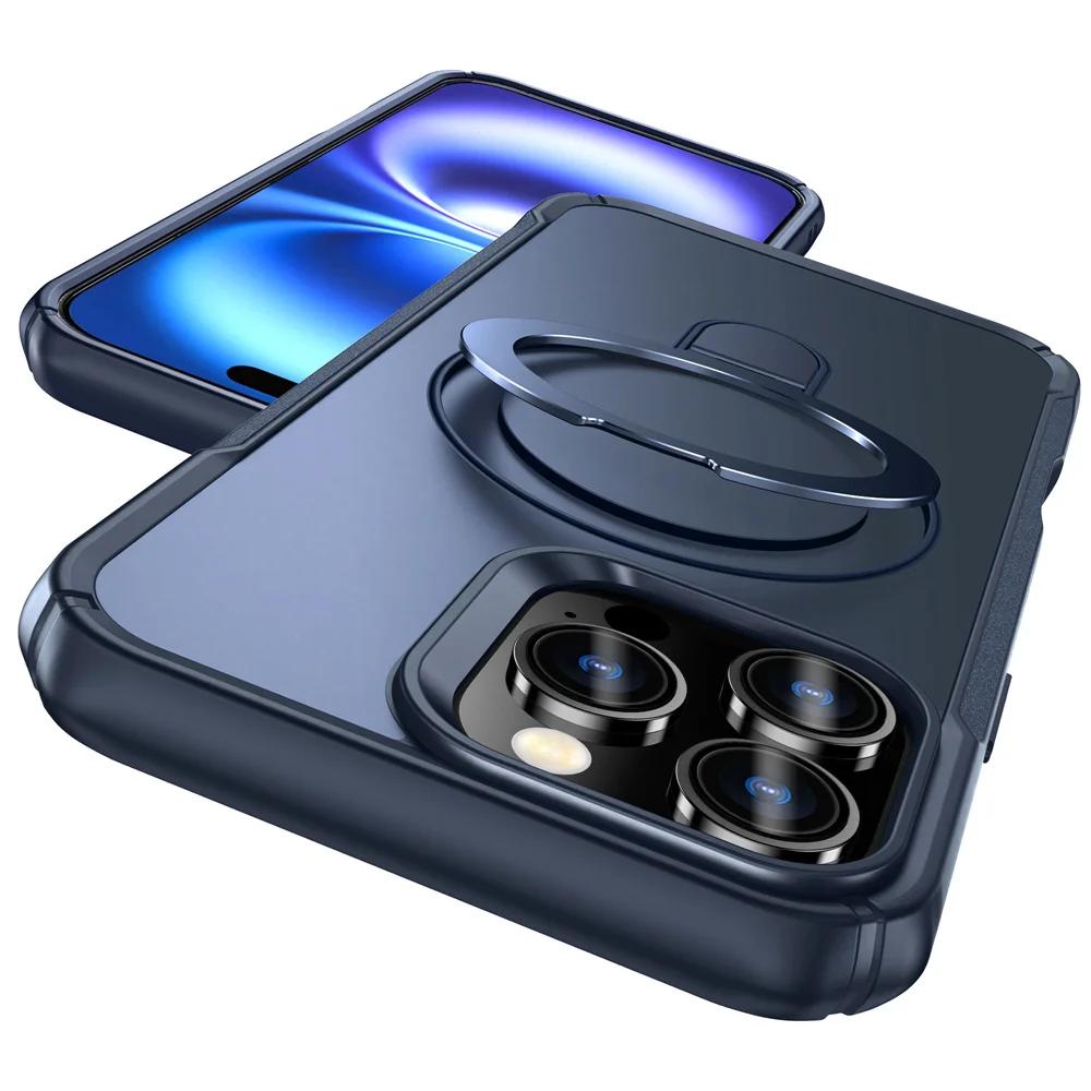 Wireless Charger Magnetic Protective Ring Holder Phone Case for IPhone 16E 16 15 13 12 Pro Max 14 Plus 11 XR Kickstand Cover