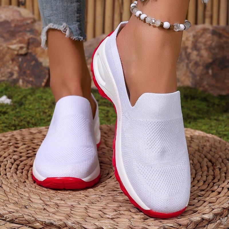 

Модные женские слипоны больших размеров 2025, вулканизированная обувь, обувь-носки, дышащая сетчатая вязка, легкие, удобные, повседневные модные кроссовки 43 белый