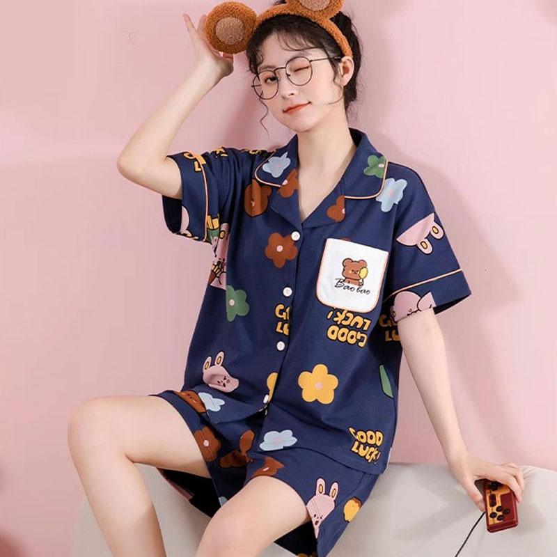 Jiikawa Wusachi Pajamas Women's Spring Summer Cotton Short Sleeve Student Loose Large Size Summer Small Hachi Loungewear