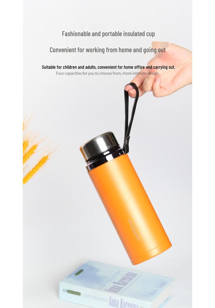 High-End Large Capacity Stainless Steel Thermos with Tea Infuser - Elegant Office Water Cup