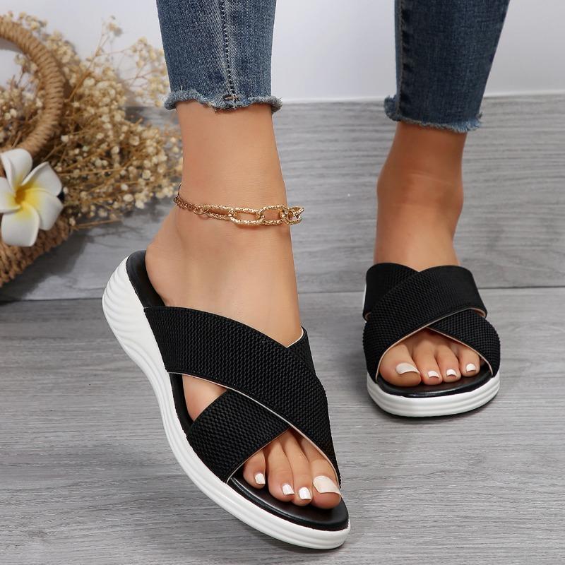 New Summer Women's Plus Size Chunky Sole Cross Style Sandals Comfortable Breathable Stretch Fabric Upper European American Style