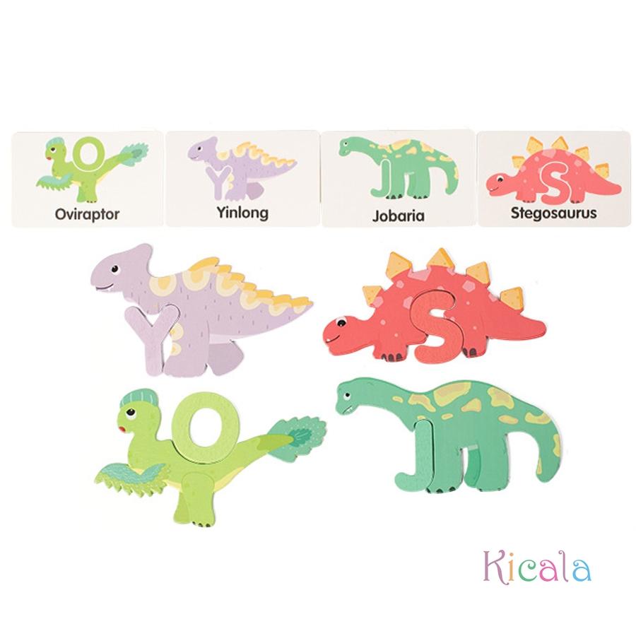 Educational Wooden Alphabet Puzzle Matching Board Letters Shape Sorter Montessori Dinosaur Color Toy for Toddlers 1-3 Years Gift