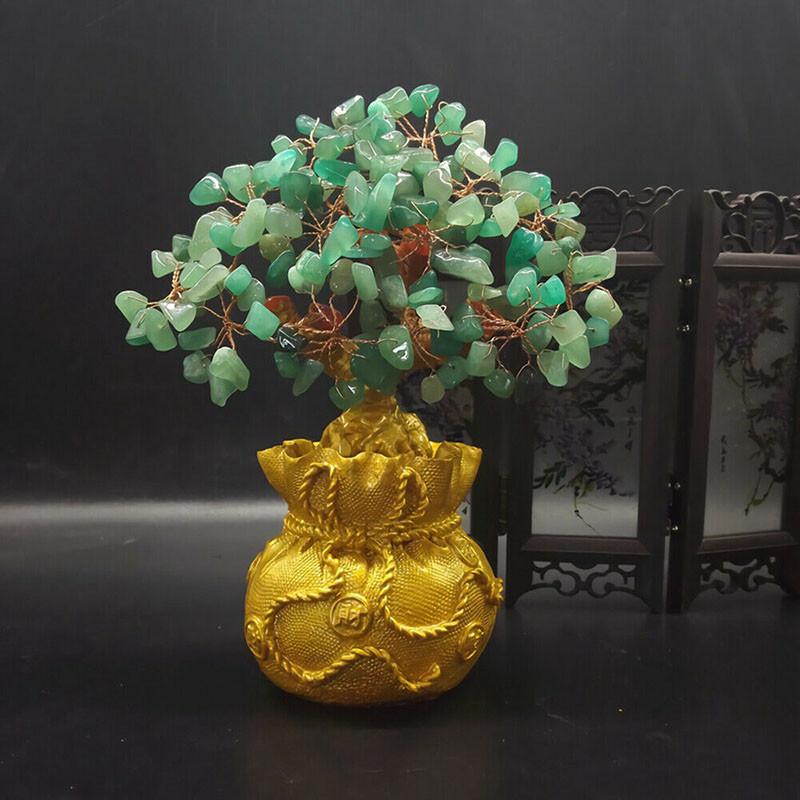 Exquisite Feng Shui Money Tree Featuring Yellow Citrine And Amethyst Crystal Leaves