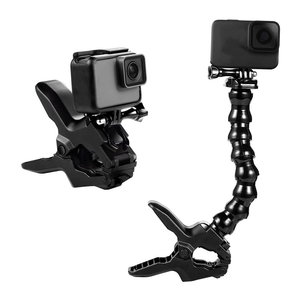 Soporte de Cuello de Cisne con Abrazadera Flexible Jaws para Cámara GoPro Hero 13 12 11 10 9 SJCAM Akaso Insta360 DJI Osmo Action 6/5 PRO/4/3/Nano