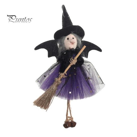 Halloween Witch Decoration Soft Cloth Gauze Skirt Mini Broom Witch Stuffed Doll Hanging Ornament Festival Witch Figurine Pendant Halloween Decoration