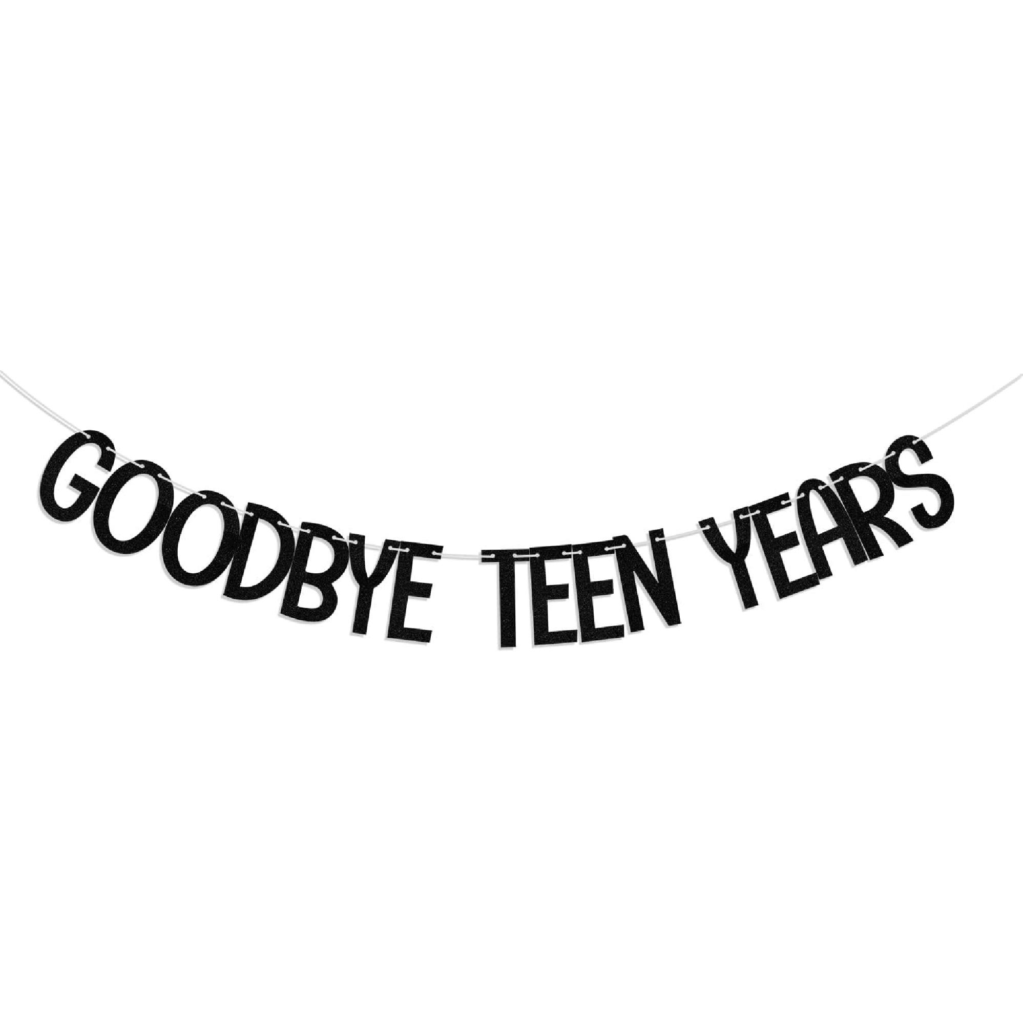 Goodbye Teen Years Banner, 20th Birthday Decorations, 20 & Fabulous, Happy 20 years old Anniversary Party Decoration Supplies Black
