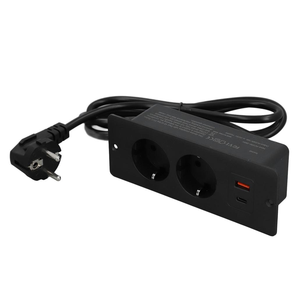 Recessed Socket 2 Outlets with PD20W USB C USB A Port Embedded Furniture Power Strip 1.5m Cord