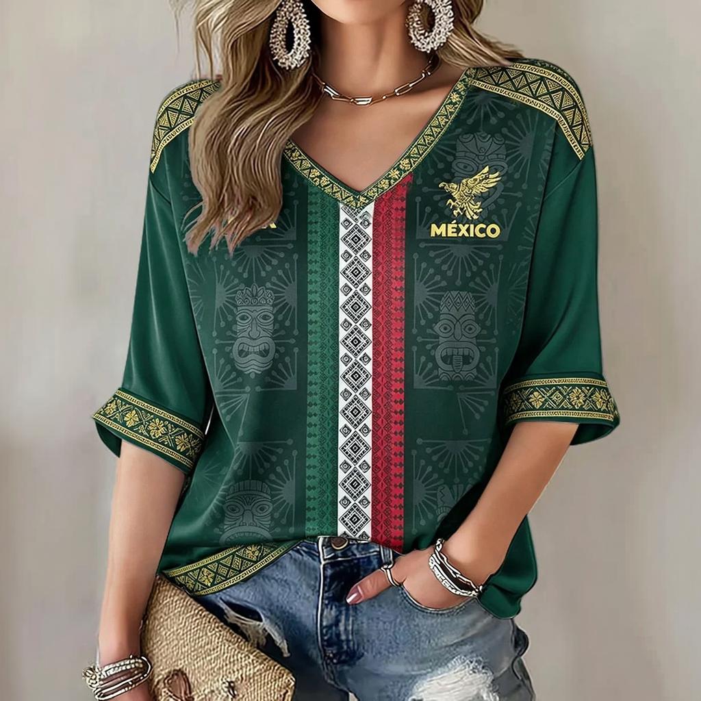 Women's V Neck Short Sleeve T Shirt Soccer Graphic Print Casual Loose Fit Top for Summer and Everyday Wear