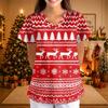 Women's Casual Fashion Printed Neck Top with Three-Quarter Sleeves for Christmas