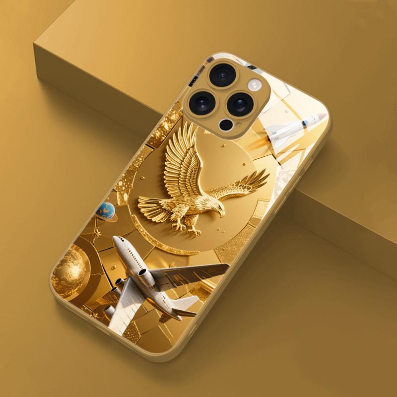 Adler und Flugzeug Collage galvanisiertes Glas Handyhülle geeignet für iPhone 17 16 15 14 13 12 11 Pro/Max/Plus stoßfest