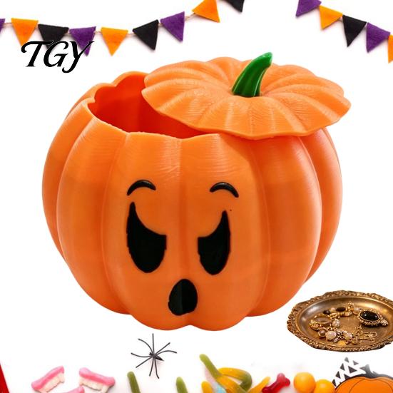 Cute Pumpkin Trinket Case 3D Printed Devil Storage Box with Lid, Funny Ghost Face Decor Halloween Decoration, Desktop Organizer for Jewelry And Small