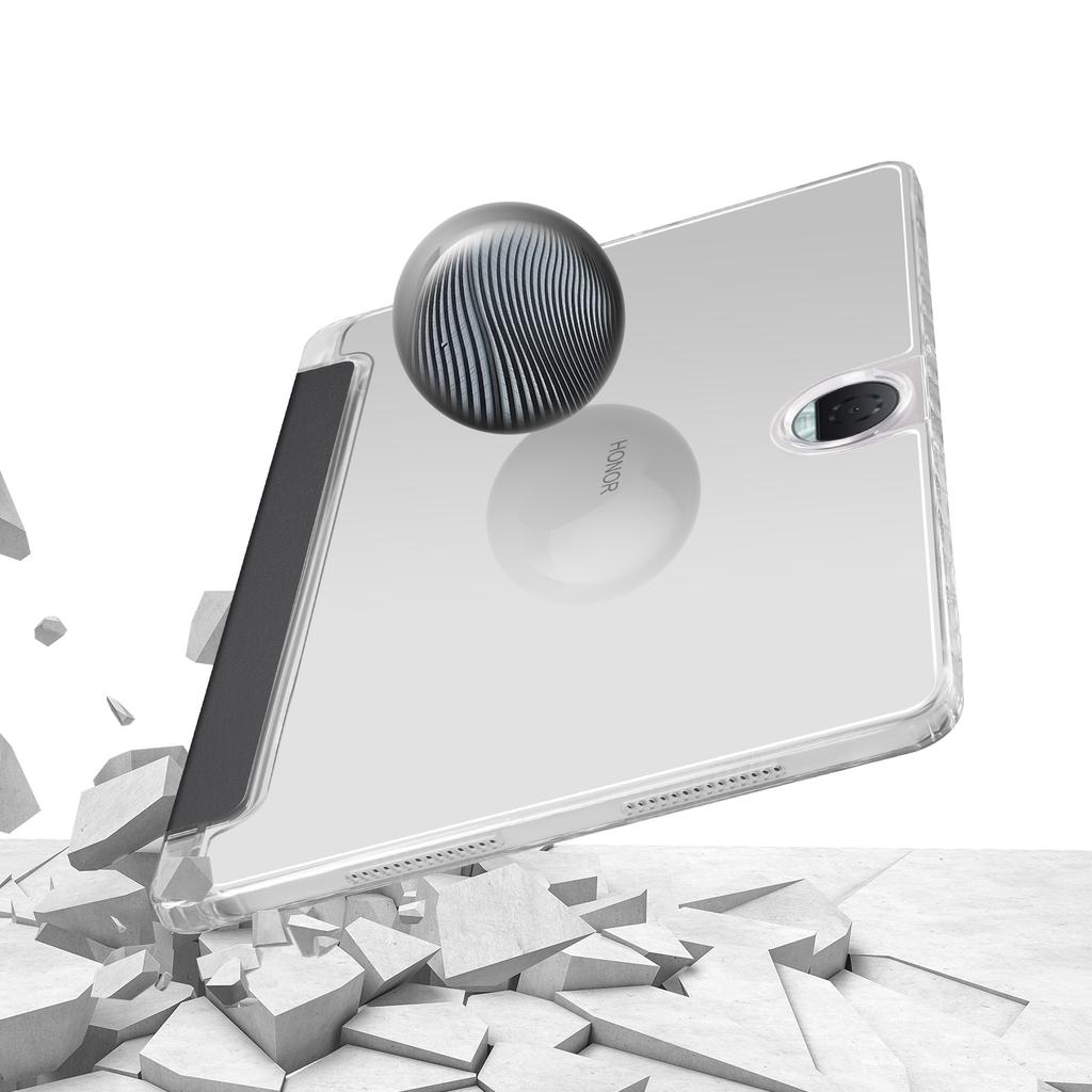 For Honor Pad 9 Case Tri-Fold Stand Leather+TPU+Acrylic Clear Back Tablet Cover