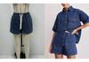 2025 Spring/Summer Women's Retro Casual Denim Short-Sleeve Shirt and Shorts Set
