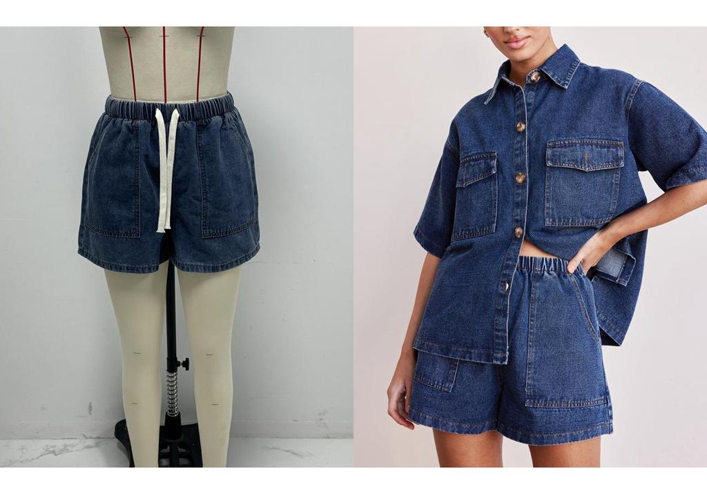 2025 Spring/Summer Women's Retro Casual Denim Short-Sleeve Shirt and Shorts Set
