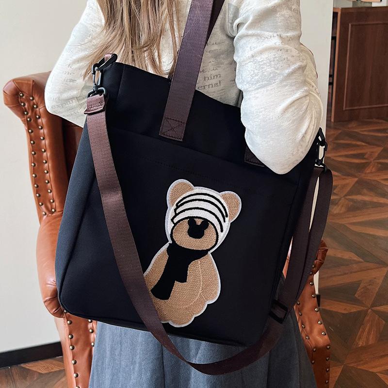 

Сумка для студентов колледжа, холщовая, большая вместимость, симпатичная, студенческая, женская, через плечо, сумка-тоут чёрный