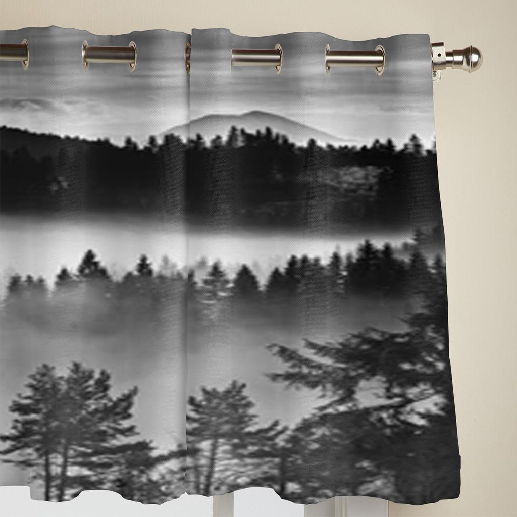 Black And White Fog In Mountains Window Curtains For Living Room Bedroom Luxury Modern Kitchen Curtains Fabric Drapes