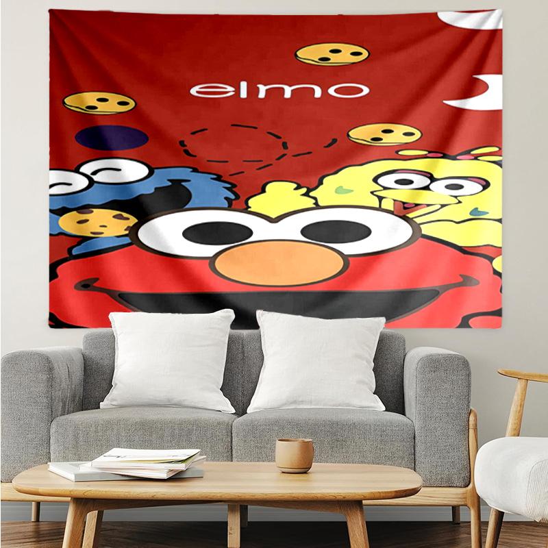 1PC Elmo And Cookie Sesame Friends Tapestry Accessories Playroom Tapestry, for Bedroom,Livingroom, dormitory Room Wall Decor Fan Birthday Gifts