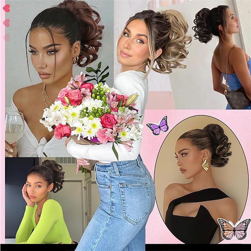 Synthetic Short Curly Hair Claw Clip On Ponytail Hair Extension Natural Looking Curly Short Pony Tail Hairpiece For Women Girls Daily Party