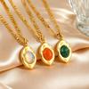 Fashion Opal Pendant Necklace for Women, Stainless Steel Colorful Natural Stone Necklace, Luxury Aesthetic Jewelry Gifts