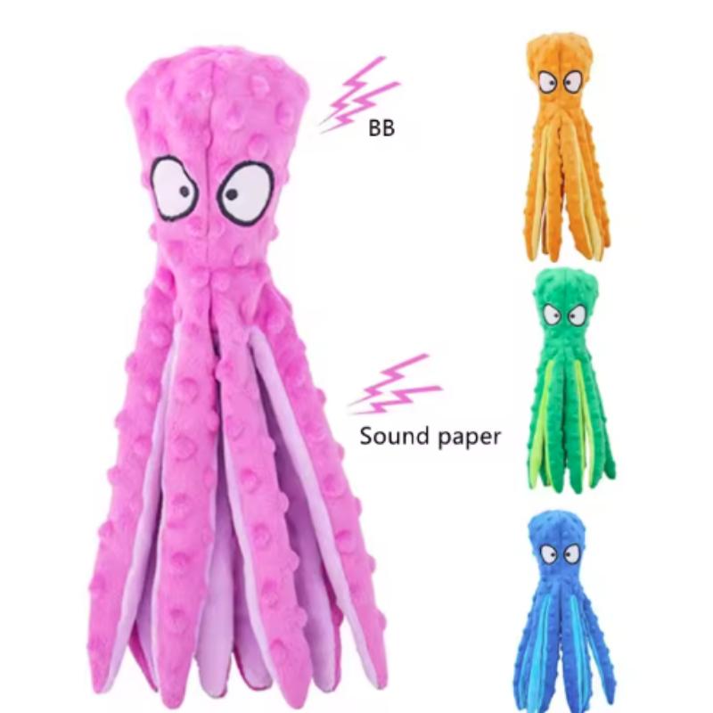 Octopus Shaped Plush Dog Toy with Sound Anti-Bite Interactive Chew Toy for Small Medium Large Dogs Teeth Cleaning Pet Supplies